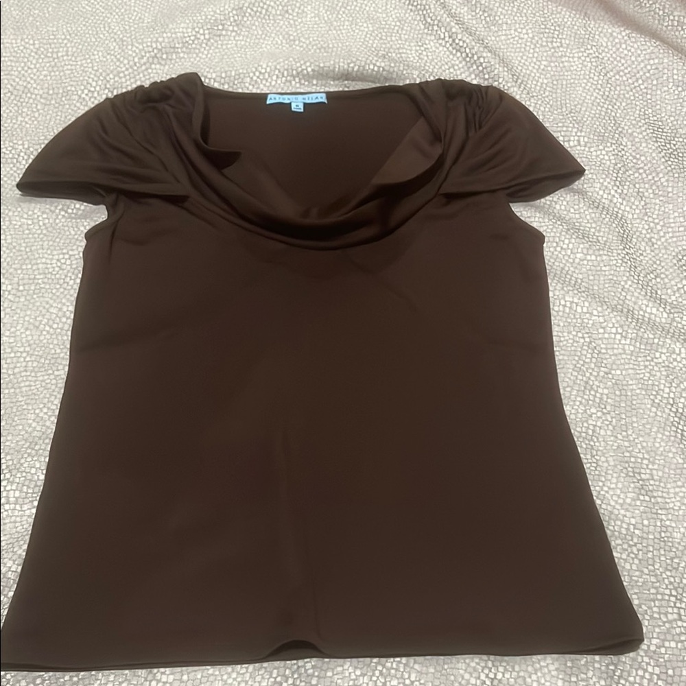 Fitted Brown Cap Sleeve Blouse